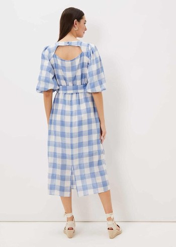 Phase Eight Alina Check Dress Blue/White Canada | PZLOBE-692